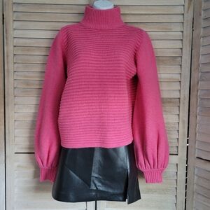 Rebecca Vallance Pink Knit Wool Blend Bella Balloon Sleeves Sweater Size 6